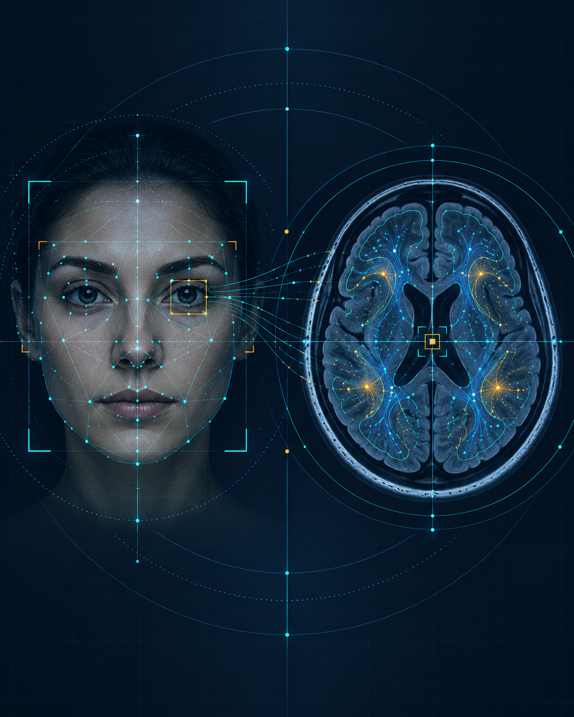 Computer vision graphic combining facial landmark analysis with brain imaging analysis